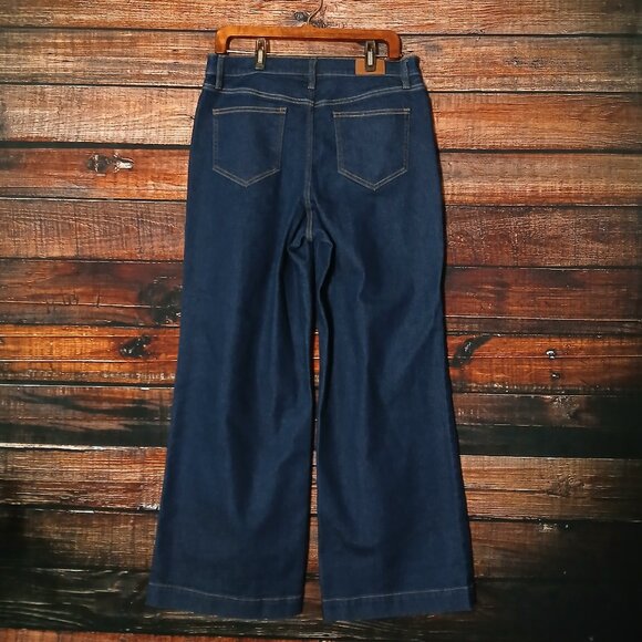 Lands End Jeans Size 14 Recover Wide Leg High Rise Dark Blue Denim Stretch - Picture 3 of 11